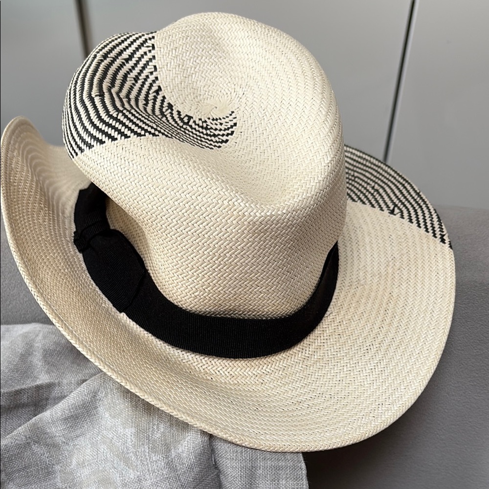 Carpineto Positano Straw Black and Cream Fedora Hat Made in Italy